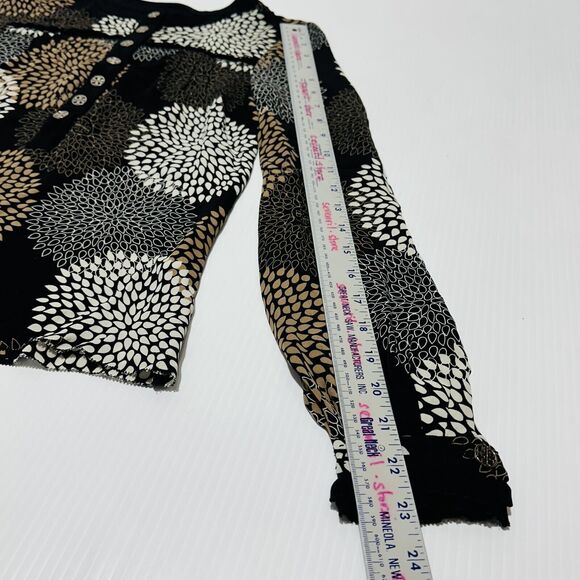 Tory Burch Blouse Top Size 2 Black Multi Floral 100% Silk Balloon Sleeve - Picture 4 of 7